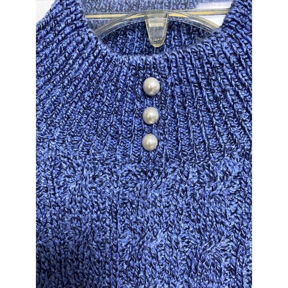 Karen Scott Petite Imitation-Pearl Button Sweater Luxe Blue Marl PP - Picture 4 of 4